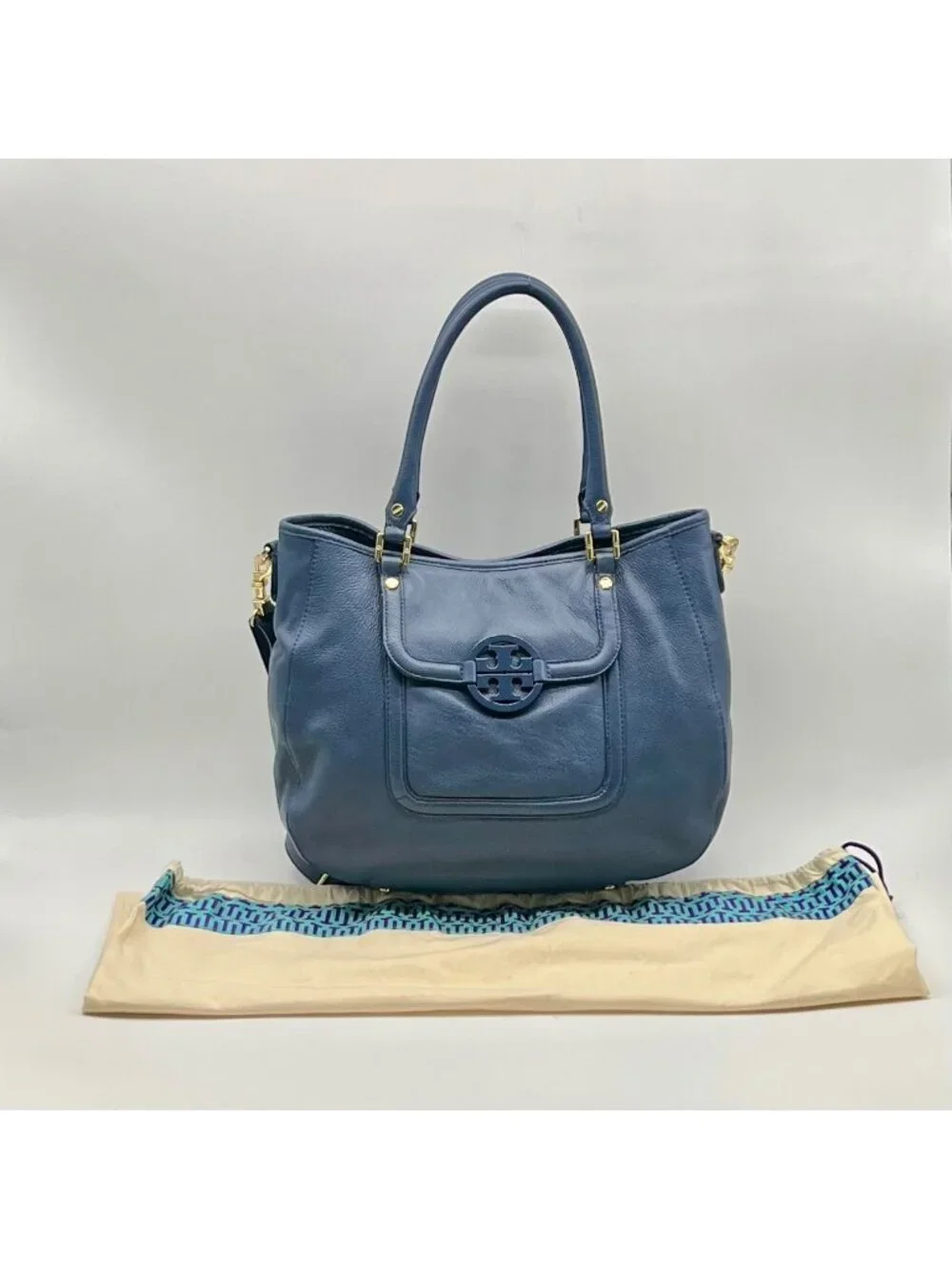 Tory Burch Blue Pebbled Leather Shoulder Bag